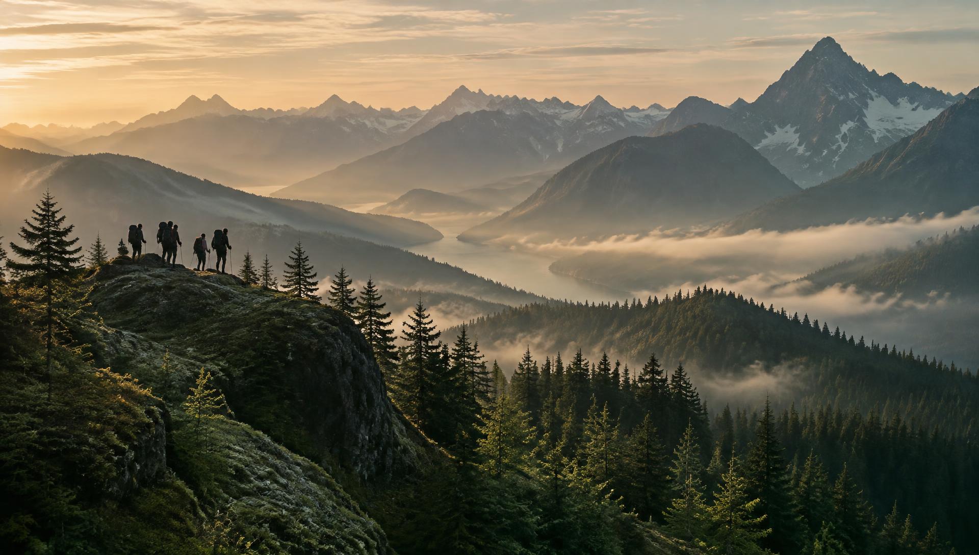 Montañas y bosque al amanecer